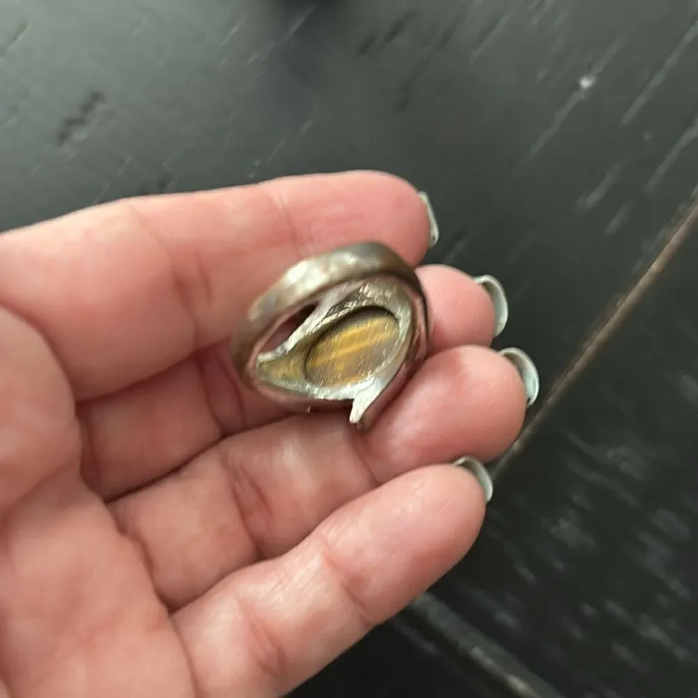 Tigers Eye Fashion Cocktail Ring Silver Tone Unique Size 8​​